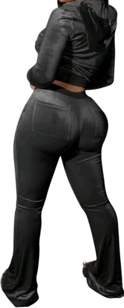 Coming Soon. Two-piece Velour Jogger Tracksuit with a zip-up Hooded Jacket and Flared Pants