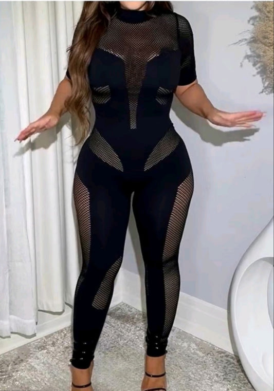 Coming Soon.   Black Knit Lace Bodycon Jumpsuit