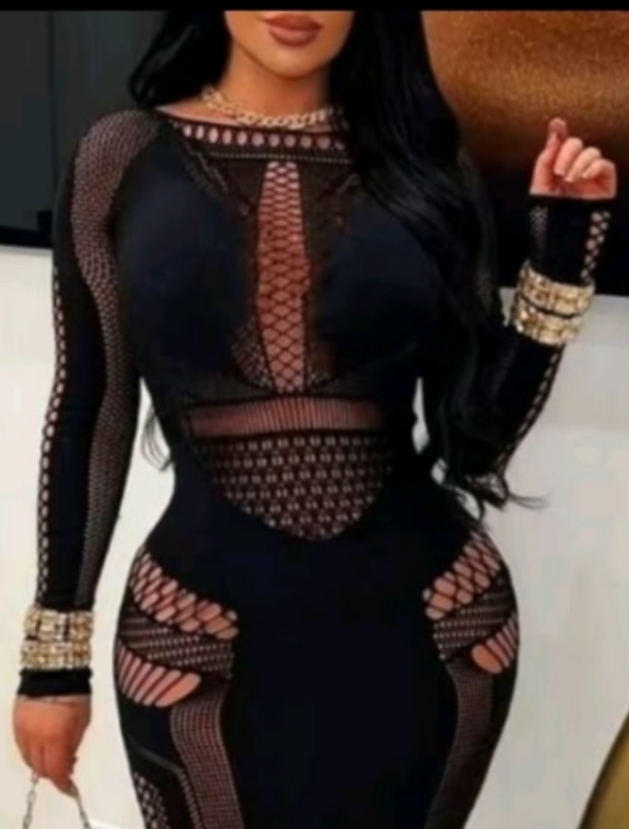 Coming Soon.   Black Knit Lace Bodycon Jumpsuit