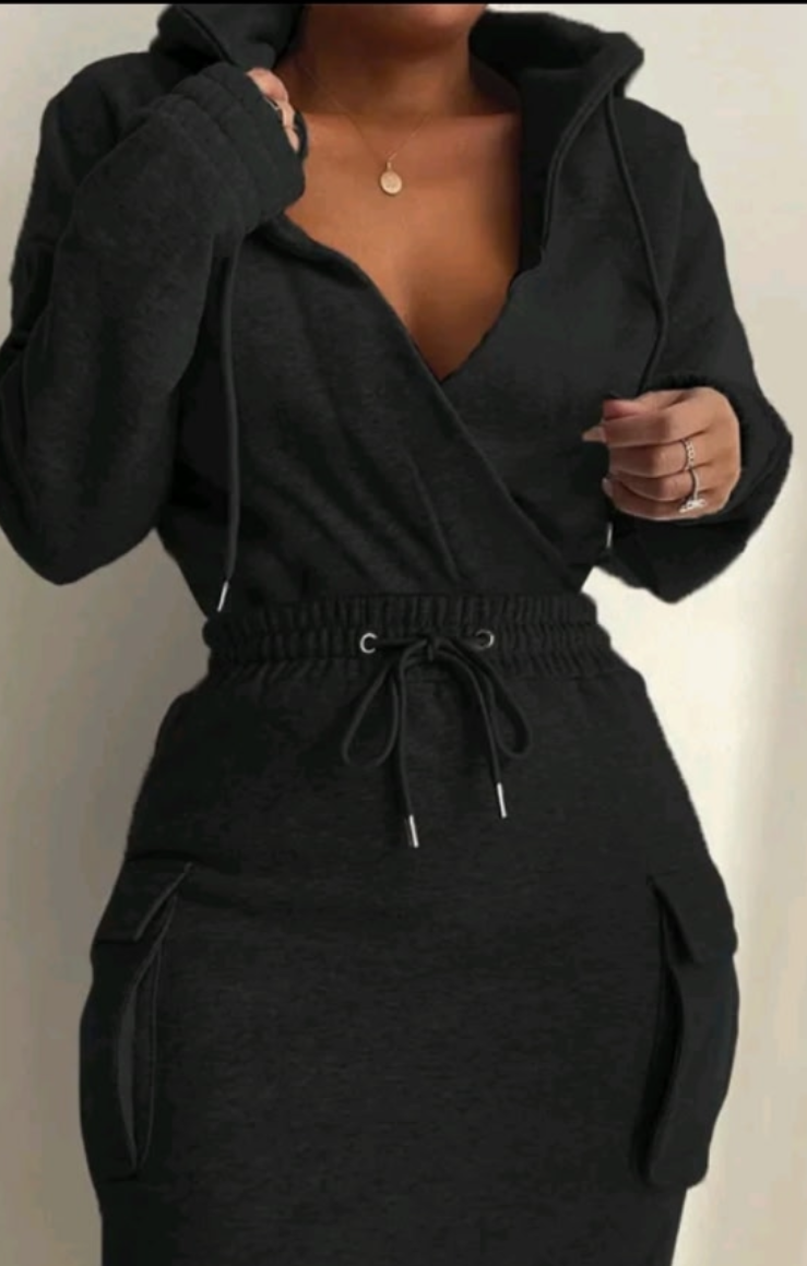 Coming Soon. Women's Long Sleeve Sweatshirt Dress, Drawstring Waist Hoodie with Flap Pockets Pullover Casual