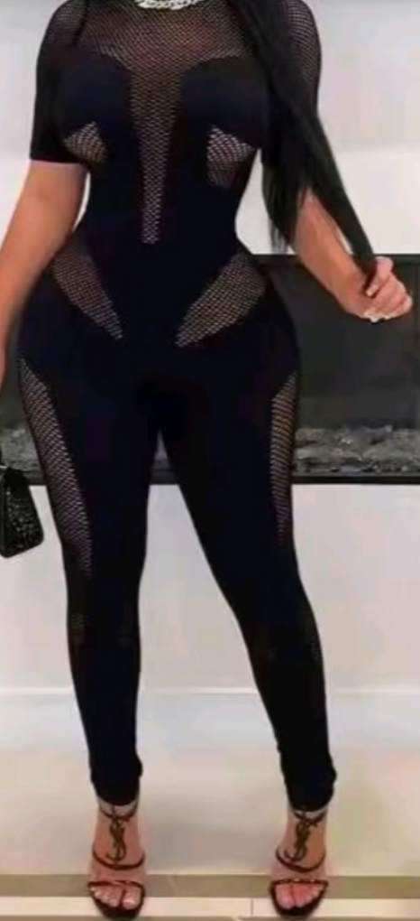 Coming Soon.   Black Knit Lace Bodycon Jumpsuit