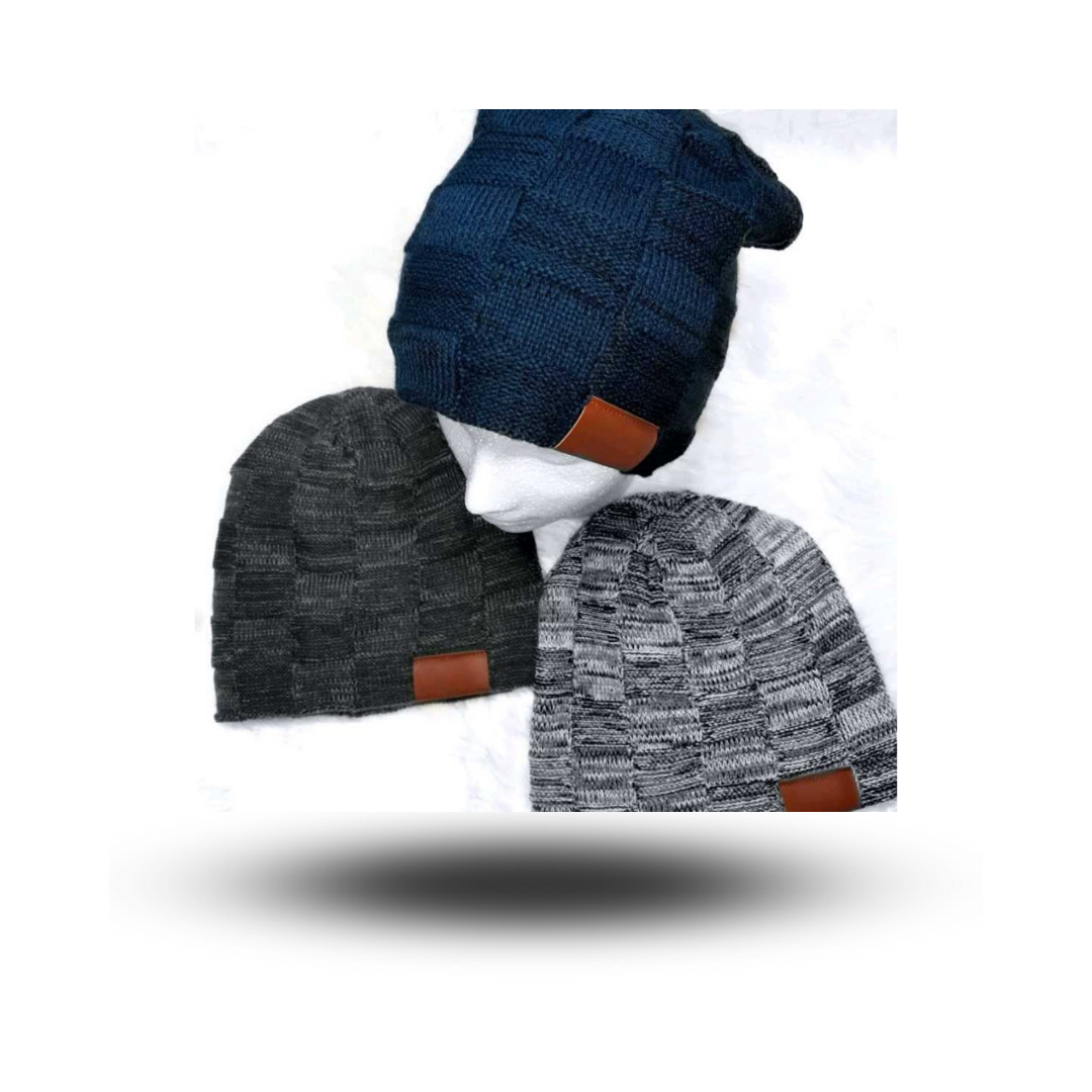 Fuzzy Line Knit Beanie Hats